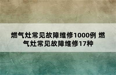 燃气灶常见故障维修1000例 燃气灶常见故障维修17种